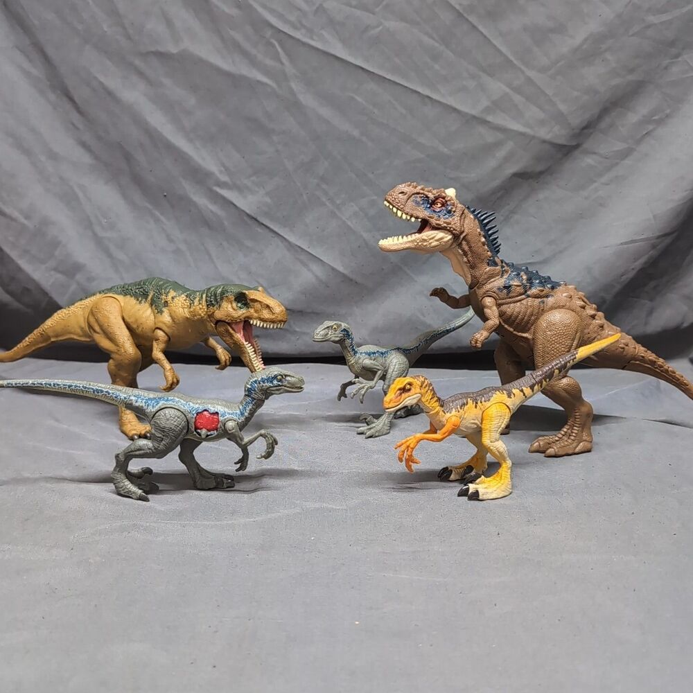 Jurassic Park Dinosaur Lot T-Rex Three Raptors Rajasaurs